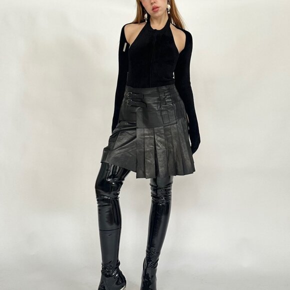 Marithe Francois Girbaud leather pleated mini / midi skirt - Picture 6 of 11